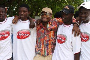 Gospel artist Kirk Franklinwith disadvantaged youths during his visit to Saint Joseph's Hostel for Boys