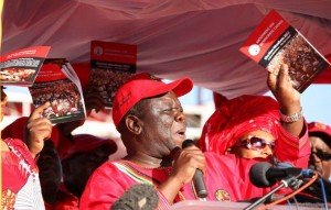 "God will not let us down", says Tsvangirai during the launch of his party's manifesto in Marondera. (photo: M.Chibaya).