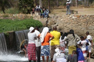 Members of the unidentified Apostolic sect waiting to be baptised with dirty water (photo: S Mlambo).